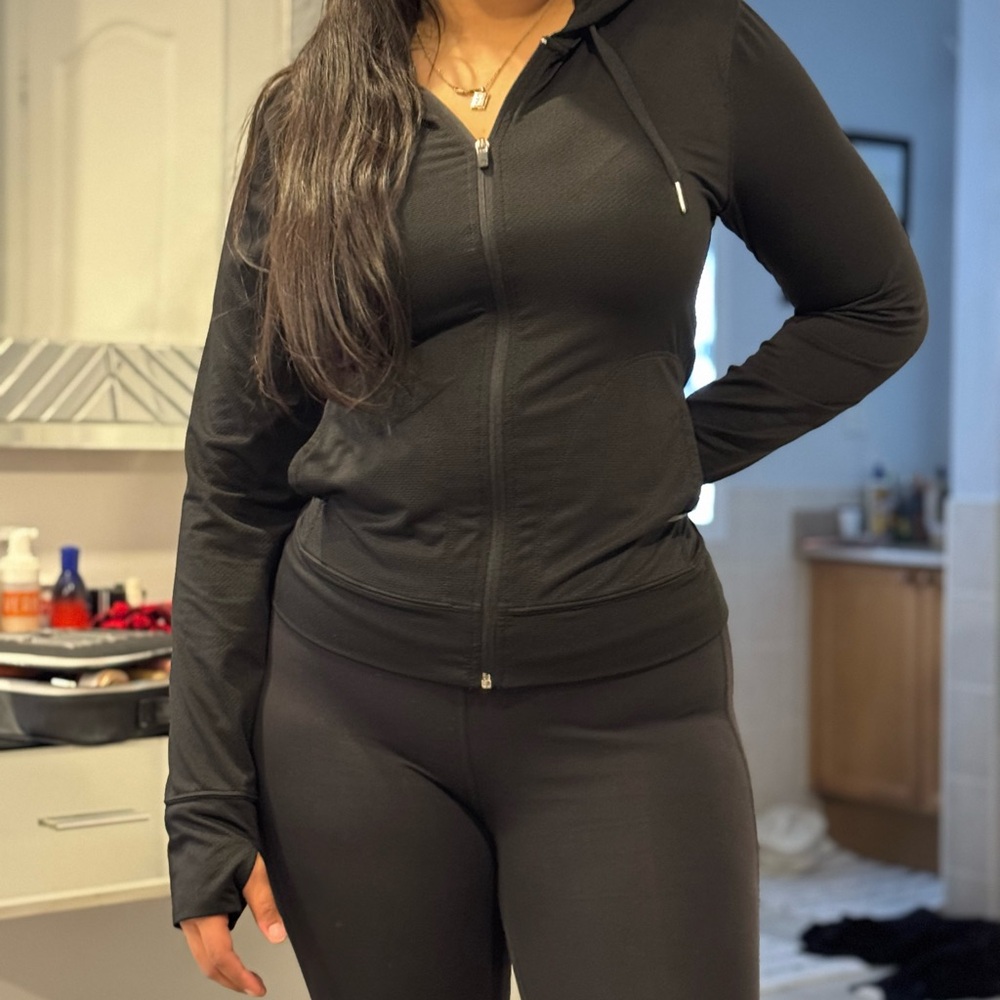 Black Zip-Up Hoodie and Leggings Set
